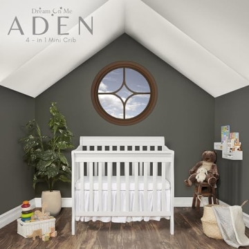 Dream On Me Aden 4-in-1 Cute Mini Crib For Small Spaces