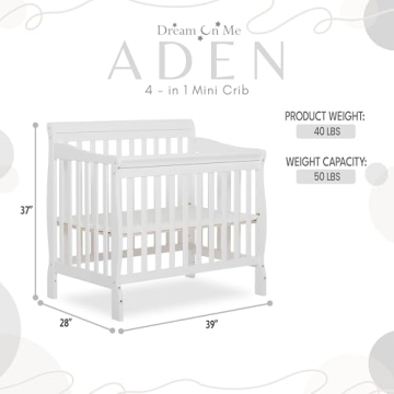Dream On Me Aden 4-in-1 Cute Mini Crib For Small Spaces