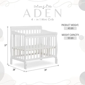 Dream On Me Aden 4-in-1 Cute Mini Crib For Small Spaces