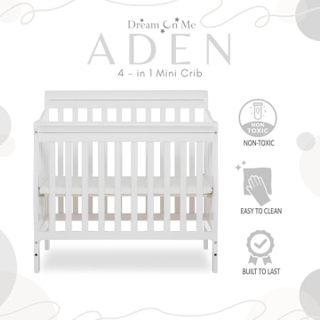Dream On Me Aden 4-in-1 Cute Mini Crib For Small Spaces
