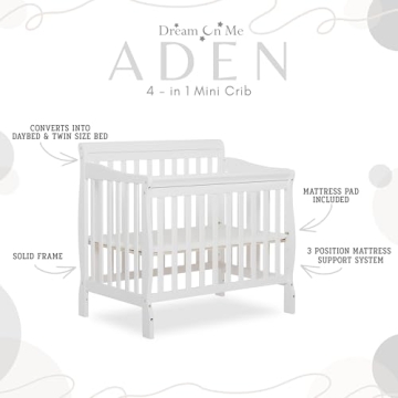 Dream On Me Aden 4-in-1 Cute Mini Crib For Small Spaces