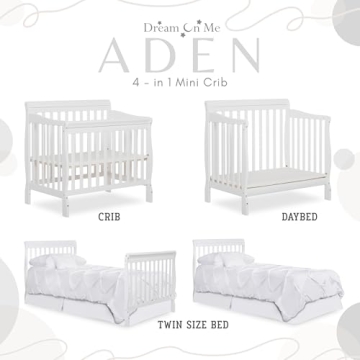 Dream On Me Aden 4-in-1 Cute Mini Crib For Small Spaces