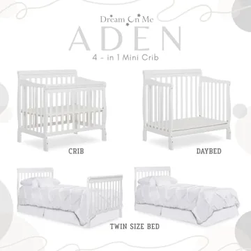 Dream On Me Aden 4-in-1 Cute Mini Crib For Small Spaces