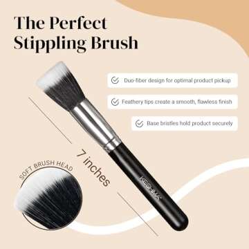 Keshima Duo-Fiber Stippling Brush - Premium Stipple Brush for Powder and Liquid Makeup Foundation