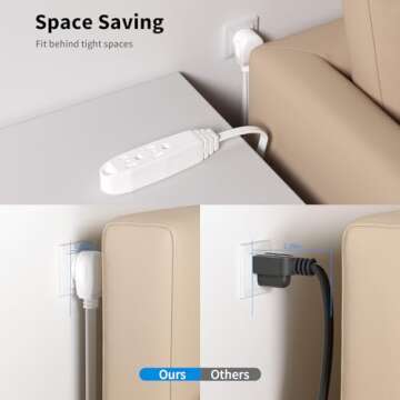 K KASONIC - 12FT Flat Plug Extension Cord, UL Listed 16/3 SPT-3 1625W Power Strip with 3 Outlets, 3 Prong Grounded 13 Amp 125V Indoor Extension Cord for Home Office, 2 Pack