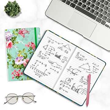Huamxe Lined Journal Notebook, Hardcover Journal for Women, Medium 5.7 x 8.4 in, 160 Pages Thick Paper, Cute Aesthetic Floral College Ruled Notebook for Writing Journaling Work Office School, Flower