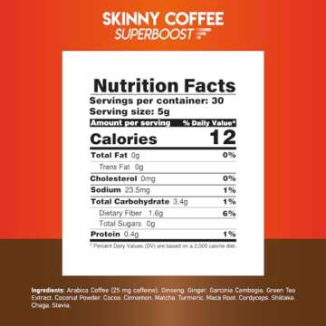 Skinny Coffee Super Boost Weight Loss,Protein Powder, Sugar-Free, Keto, Vegan Coffee, Supports Energ...