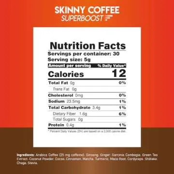 Skinny Coffee Super Boost Weight Loss,Protein Powder, Sugar-Free, Keto, Vegan Coffee, Supports Energ...