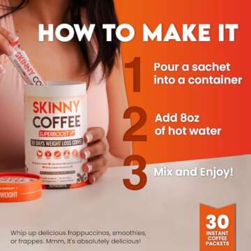 Skinny Coffee Super Boost Weight Loss,Protein Powder, Sugar-Free, Keto, Vegan Coffee, Supports Energy & Metabolism, Weight Loss Coffee Diet, Single Serve 1 Cup (30 Packs)
