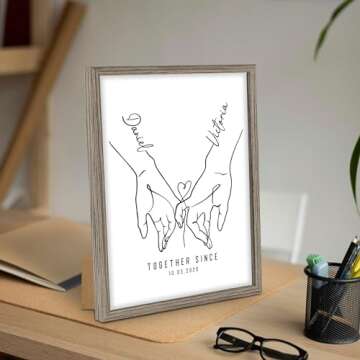 Personalized Valentine's Day Couple Gifts For Him Her Boyfriend Girlfriend Husband Wife, Custom Holding Hand Framed Canvas Wall Art With Name, Unique Anniversary Birthday Gifts For Women Men