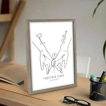 Personalized Valentine's Day Couple Gifts For Him Her Boyfriend Girlfriend Husband Wife, Custom Holding Hand Framed Canvas Wall Art With Name, Unique Anniversary Birthday Gifts For Women Men