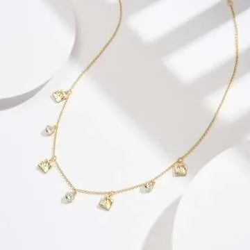 14K Gold Choker Necklace with CZ Diamond and Baroque Films Pendant, Dainty 14inch to 17inch Adjustable Chain Irregular Dangling Necklace for Women, Jewelry Gifts for Birthday Vacation Graduation