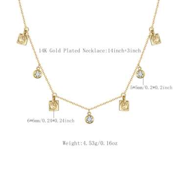 14K Gold Choker Necklace with CZ Diamond and Baroque Films Pendant, Dainty 14inch to 17inch Adjustable Chain Irregular Dangling Necklace for Women, Jewelry Gifts for Birthday Vacation Graduation