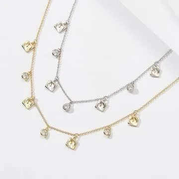 14K Gold Choker Necklace with CZ Diamond and Baroque Films Pendant, Dainty 14inch to 17inch Adjustable Chain Irregular Dangling Necklace for Women, Jewelry Gifts for Birthday Vacation Graduation