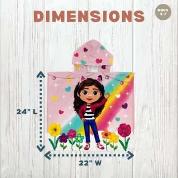 Franco DreamWorks Gabby's Dollhouse Kids Beach/Pool/Bath/Camping Hooded Towel Poncho 24" X 22", Absorbent Cotton Cover up, (Official DreamWorks Product)