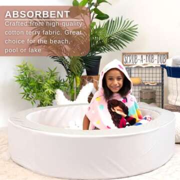 Franco DreamWorks Gabby's Dollhouse Kids Beach/Pool/Bath/Camping Hooded Towel Poncho 24" X 22", Absorbent Cotton Cover up, (Official DreamWorks Product)