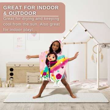 Franco DreamWorks Gabby's Dollhouse Kids Beach/Pool/Bath/Camping Hooded Towel Poncho 24" X 22", Absorbent Cotton Cover up, (Official DreamWorks Product)