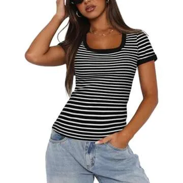 Darong Women Striped Short Sleeve T-Shirt for Summer Style