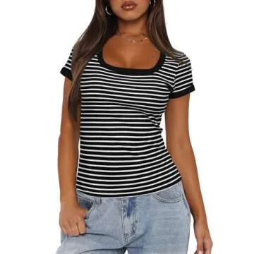Darong Women Striped Short Sleeve T-Shirt for Summer Style