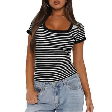 Darong Women Striped Short Sleeve T-Shirt for Summer Style