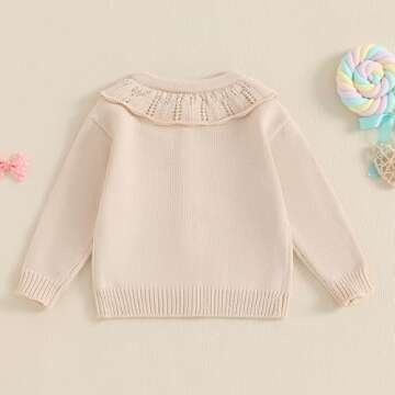 Baby Girl Bow Sweater Cardigan Open Front Button Down Long Sleeve Knitwear Coat Toddler Fall Spring Clothes (Cream, 3-6 Months)