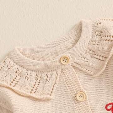 Baby Girl Bow Sweater Cardigan Open Front Button Down Long Sleeve Knitwear Coat Toddler Fall Spring Clothes (Cream, 3-6 Months)