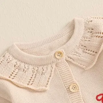 Baby Girl Bow Sweater Cardigan Open Front Button Down Long Sleeve Knitwear Coat Toddler Fall Spring Clothes (Cream, 3-6 Months)