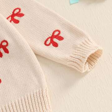 Baby Girl Bow Sweater Cardigan Open Front Button Down Long Sleeve Knitwear Coat Toddler Fall Spring Clothes (Cream, 3-6 Months)