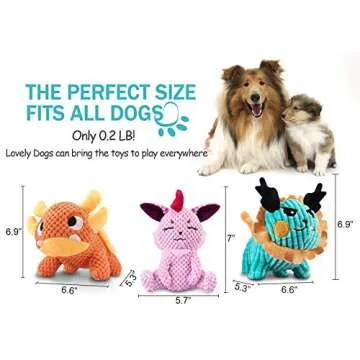 UNIWILAND Latest Squeaky Plush Dog Toys Pack for Puppy, Cute Soft 3 Pack Durable Stuffed Animal Dog Chew Toys with Squeakers for Teeth Cleaning, for Small Medium Large Dogs