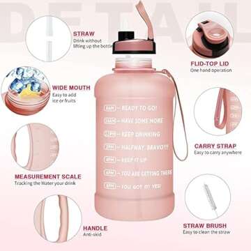 PASER Half Gallon/64oz Motivational Water Bottle with Time Marker & Straw,Leakproof Tritan BPA Free Water Jug,Ensure You Drink Enough Water Daily for Fitness,Gym and Outdoor Sports