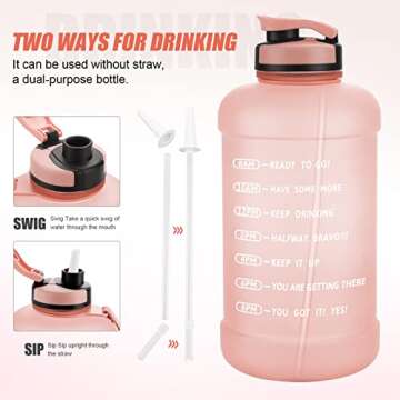 PASER Half Gallon/64oz Motivational Water Bottle with Time Marker & Straw,Leakproof Tritan BPA Free Water Jug,Ensure You Drink Enough Water Daily for Fitness,Gym and Outdoor Sports