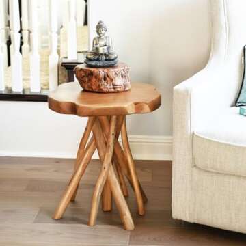 WELLAND Solid Teak Slab Live Edge End Table