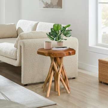 WELLAND Solid Teak Slab Live Edge End Table