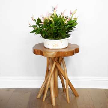 WELLAND Solid Teak Slab Live Edge End Table