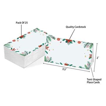 Table Place Card, Christmas Themed Tent Style Cards, Pack of 25 Half-Fold Reception Place Card, Perf...
