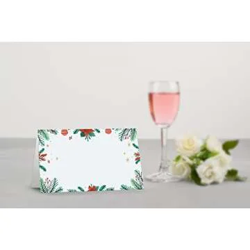 Table Place Card, Christmas Themed Tent Style Cards, Pack of 25 Half-Fold Reception Place Card, Perfect for Christmas Party, Wedding, Bridal & Baby Shower, Birthday, Banquet and Special Events A16