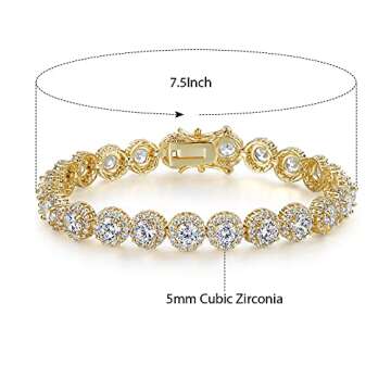 Gemsme Tennis Bracelet for Women 1 Row 18K Yellow Gold Plated 5mm Round Cubic Zirconia Bracelets