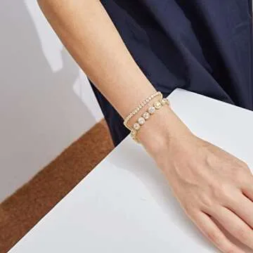 Gemsme Tennis Bracelet for Women 1 Row 18K Yellow Gold Plated 5mm Round Cubic Zirconia Bracelets