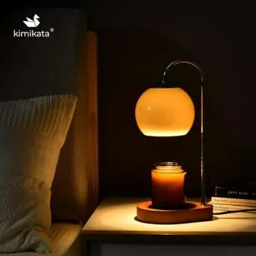 Kimikata Modern Candle Warmer Lamp with Timer and Dimmer, Dimmable Electric Candle Lamp Warmer, Wax Melt Warmer, Glass with Wood Base, Home Decor Gifts 2 Bulbs Included (Brown and Stained Wood Base)