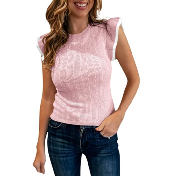 Saodimallsu Womens Summer Sleeveless Sweaters Vest Slimming Crewneck Cable Knit Ruffle Sweater Tank ...