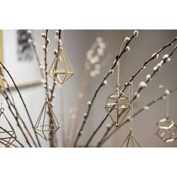 Set of 8 Gold Boho Geometric Decoration Christmas Ornaments, Gold Decor for Christmas, Wedding, Bachelorette Party, Hanging Boho Brass Wire Diamond Shape Decorative Set, Air Plant Holder, 3 Inch
