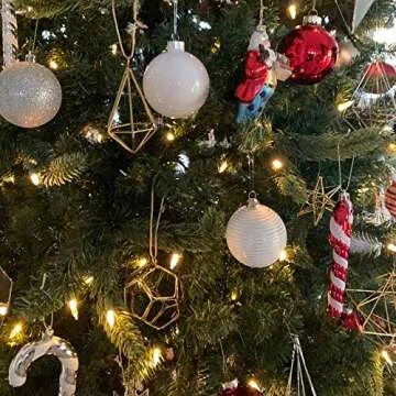 Set of 8 Gold Boho Geometric Decoration Christmas Ornaments, Gold Decor for Christmas, Wedding, Bachelorette Party, Hanging Boho Brass Wire Diamond Shape Decorative Set, Air Plant Holder, 3 Inch