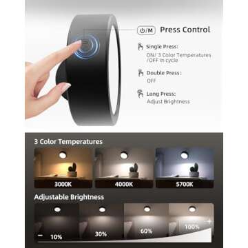 EZVALO LED Wall Mounted Lights, 5500mAh Rechargeable Wall Sconces Lamp, 3 Color Temps & Remote and T...