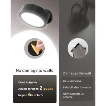 EZVALO LED Wall Mounted Lights, 5500mAh Rechargeable Wall Sconces Lamp, 3 Color Temps & Remote and Touch Control, 360°Rotation Dimmable Cordless Wall Light for Bedroom Reading Study Bedside (2 Pack)