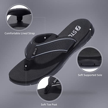 STQ Women's Comfortable Non-Slip Yoga Flip Flops - All Black
