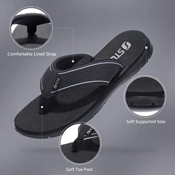 STQ Women's Comfortable Non-Slip Yoga Flip Flops - All Black