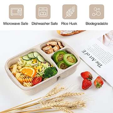 PUiKUS 4 Pack Bento Lunch Box, 3 Compartment Meal Prep Containers, Lunch Box Containers for Kids Adu...