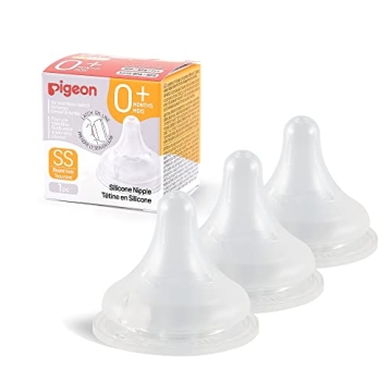 Pigeon Silicone Nipple (SS) with Latch-On Line - Natural Feel for 0+ Months, 3 Pack