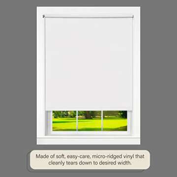 Cordless Tear Down Room Darkening Shade - 37 Inch Width, 72 Inch Length - White - Cord-Free Customizable Light Filtering Horizontal Mini Vinyl Windows Blinds for Interior by Achim Home Decor