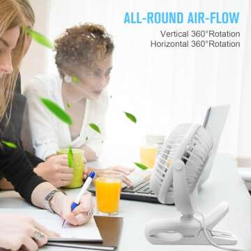 BESKAR Clip on Fan, 360° Rotation Quiet Stroller Fan with Strong Airflow,3 Speeds, Portable Small Fan with Sturdy Clamp,Perfect Personal Cooling Fan for Office Table Bedroom Kitchen